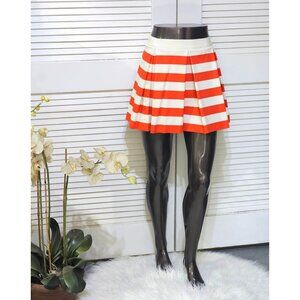 Robert Rodriguez Women's Red & Cream Striped Pleated Mini Skirt Size 6 2626